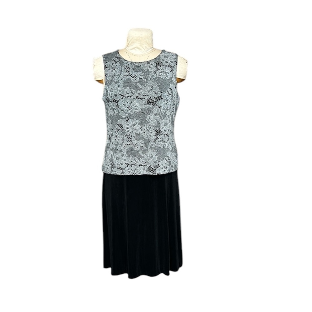 Alex‎ Evenings 2 Piece Dress Jacket Set Formal Shimmer Floral Silver/Black 14 - Picture 5 of 17
